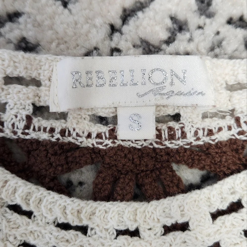 Crochet Sweater Vest Tank Cream Brown Cropped Y2K Boho-chic Grandma Hippie S - Picture 5 of 11